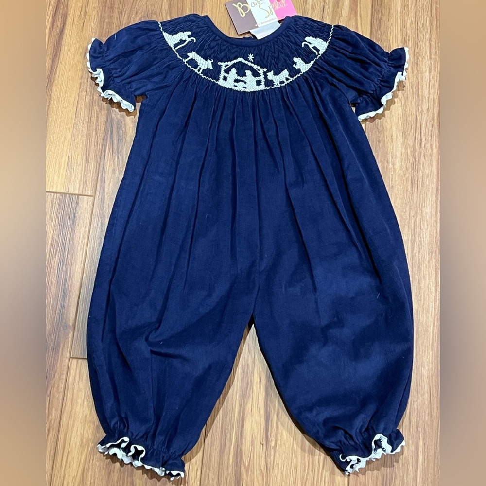 Christmas Nativity corduroy smocked romper/bubble